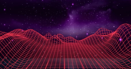 Wall Mural - Image of red mesh of metaverse on dark background