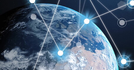 Wall Mural - image of network of connections over globe