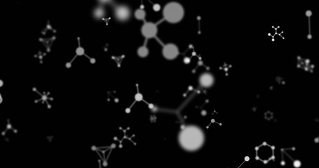 Canvas Print - Image of molecules moving over black background