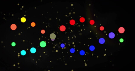 Wall Mural - image of colourful dna strand and light spots on black background