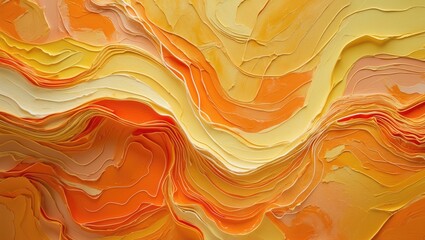 Wall Mural - abstract texture of layered paint in warm orange and yellow tones creating a delicate wavy pattern p