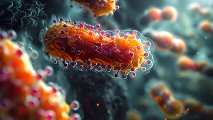 Poster - Virus Cells under microscope, Microbiome and Bacteria illness, Protein structure, Microbiology Infectious Disease, disease, infection, influenza epidemiology, HIV HPV