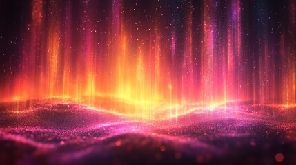 Aufkleber - Glowing abstract waves of orange and pink light in a surreal landscape, vibrant colors and cosmic atmosphere. Digital art and futuristic design concept
