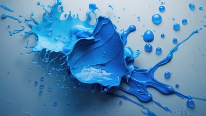 Wall Mural - vibrant blue watercolor splash with droplets showcasing an artistic and dynamic texture on a smooth 