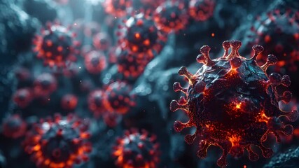 Poster - Virus Cells under microscope, Microbiome and Bacteria illness, Protein structure, Microbiology Infectious Disease, disease, infection, influenza epidemiology, HIV HPV