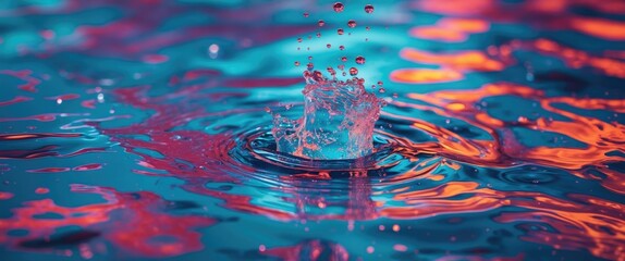 Wall Mural - vibrant water splash with colorful reflections creating an abstract visual on water surface in dynam