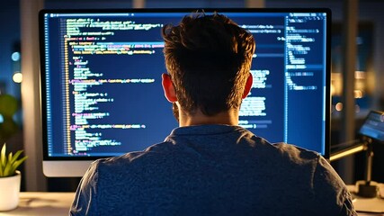 Wall Mural - modern programmer coding blockchain software in tech office