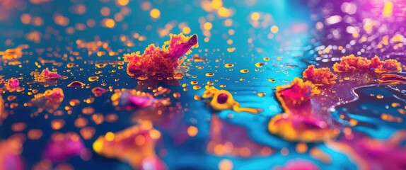 Wall Mural - colorful abstract surface with vibrant texture and droplets creating a visually striking artistic ba