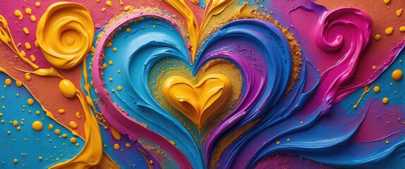 Wall Mural - vibrant abstract paint texture featuring colorful swirls and heart shapes ideal for designers and ar