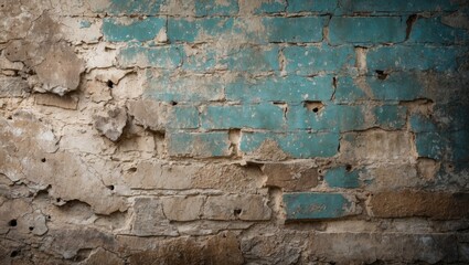 Wall Mural - Weathered brick wall with peeling paint and rough texture showcasing historical wear and character for creative backgrounds and design projects.