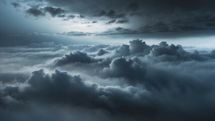 Wall Mural - dramatic sky with dark rain clouds over layered white clouds at dusk atmospheric background