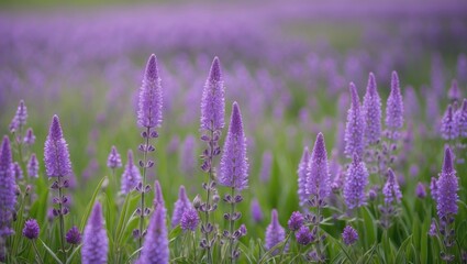 Wall Mural - lavender flowers blooming in lush green field under soft natural light