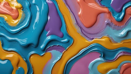 Wall Mural - colorful fordite paint surface showcasing vibrant abstract patterns in a swirl of blue, orange, purp
