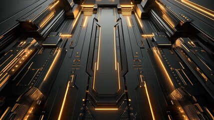 Abstract futuristic metallic background, glowing orange lines, technology, website banner