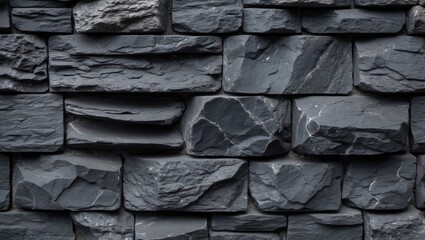 Wall Mural - Black slate rock wall texture for interior or exterior design, showcasing natural stone patterns suitable for backgrounds and decor.