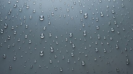 Wall Mural - close-up of raindrops on a glass surface with a soft gray background illuminated by natural light cr