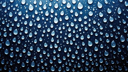 Wall Mural - raindrops on glass surface creating a textured background with a soothing blue tone perfect for desi