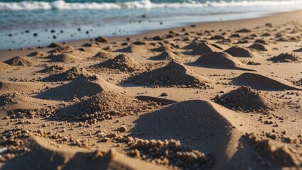 Wall Mural - beach sand texture with receding tide under bright sunlight highlighting patterns and natural format