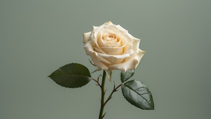 Wall Mural - elegant cream rose with green leaf isolated on soft background featuring ample copy space for creati