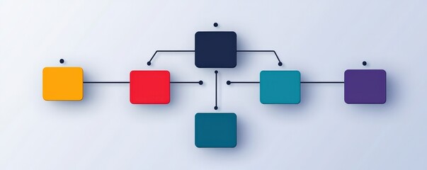 marketing automation workflow customer concept. Flowchart design with colorful boxes and connections on a light background.