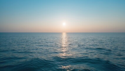 Wall Mural - Serene Ocean Horizon at Sunrise with Calm Waters and a Clear Sky Perfect for Luxury Travel and Relaxation Concepts