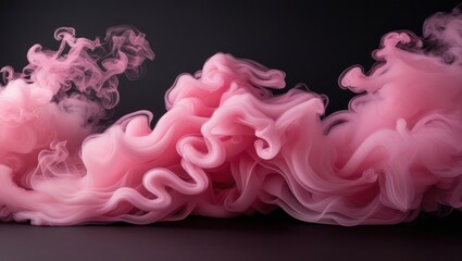 Wall Mural - Pink smoke waves swirling gracefully against a dark background creating a soft and dreamy visual effect for artistic and creative designs