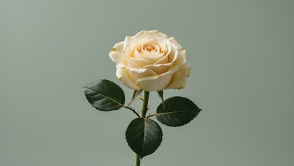 Fototapete - Elegant Cream Rose Blossom with Green Leaves on a Soft Background Ideal for Floral Designs or Text Insertions