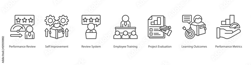 Workplace Skills Icon Sheet employee training, performance review, self ...