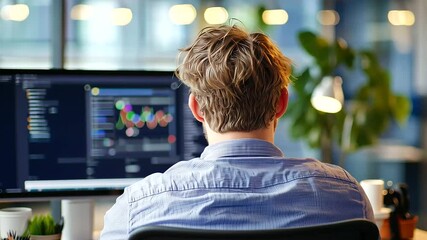 Wall Mural - professional programmer coding blockchain software in modern office