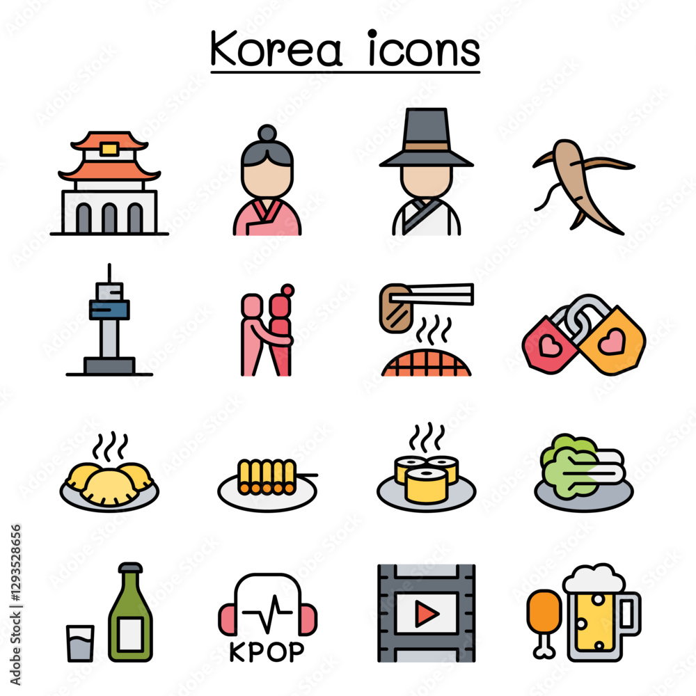 Korea icon set in thin line style Stock Vector | Adobe Stock