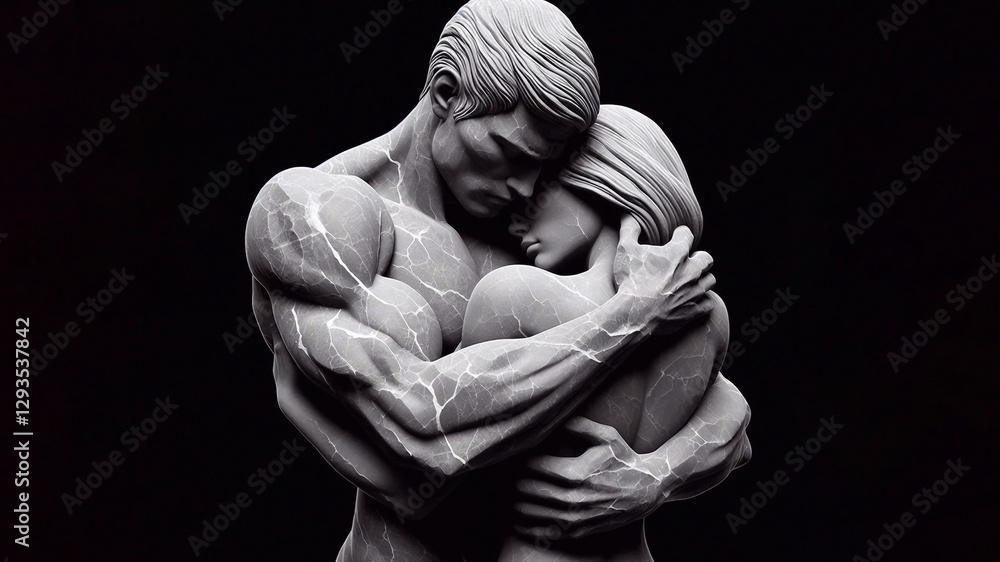 Man Hugging Rocks 3D sculpture of a masculine athletic man hugging a woman with a refined ...