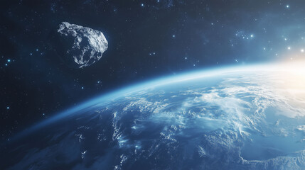 Wall Mural - asteroid passing near earth atmosphere concept of space extinction threat in future