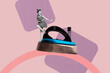 © deagreez - Creative sketch art collage of happy pinup girl dance retro iron tool heating laundry household chores garment drying hygiene