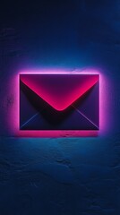 Aufkleber - neon pink envelope glowing against dark blue textured wall, vibrant and modern design. futuristic co