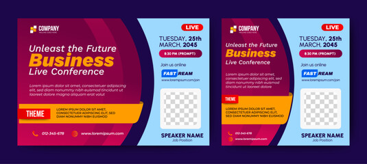 Wall Mural - business conference live webinar banner invitation and social media post template. business webinar 