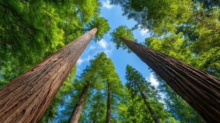 Wall Mural - Majestic Redwood Trees Reaching Towards Clear Blue Sky