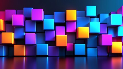 Wall Mural - Colorful cubes abstract background, tech design, 3D render