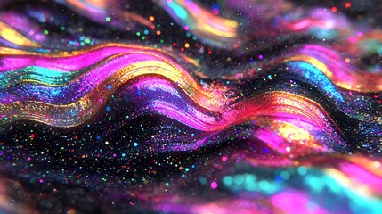 Wall Mural - Colorful glitter waves, cosmic background, abstract art, design element
