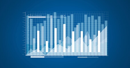 Wall Mural - Image of diagram and data processing on blue background