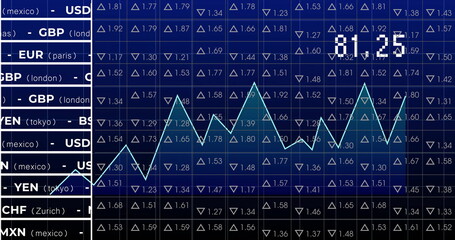 Wall Mural - Image of diagram and data processing on blue background