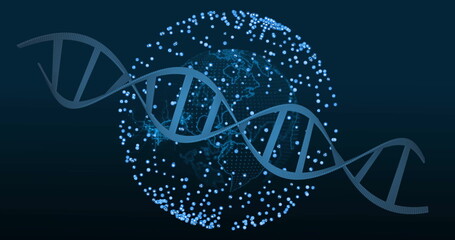 Canvas Print - image of spots and dna strand over globe