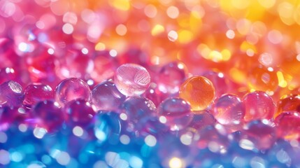 Aufkleber - A collection of translucent orbs in various colors reflects light beautifully, showcasing a rainbow effect during an artistic endeavor in a warm environment.