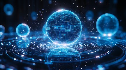 Global network data sphere, digital technology, futuristic background, abstract concept