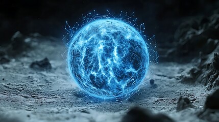 Wall Mural - Glowing energy sphere on desolate planet; science fiction background, concept art