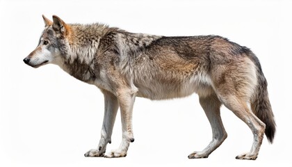  Striking Gray Wolf Against a Pure White Backdrop, Majestic Beauty Frozen in Moment with Bold Eyes Gazing into Infinity on Winters Plains