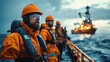 © Old Man Stocker - Detailed View of Industry Professionals in Safety Gear Observing Offshore Oil Rig Operation in a Dynamic Energy Sector Setting