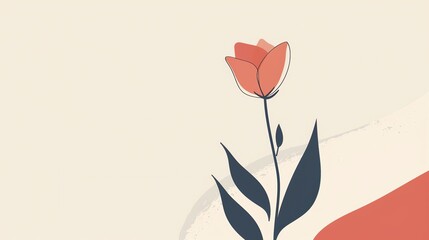 Wall Mural - a minimalist illustration of a single flower with abstract shapes in the background.