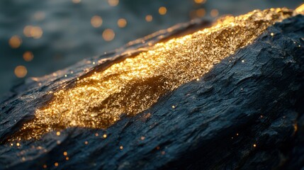 Sticker - Golden minerals glowing on dark rock outcrop