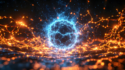 Wall Mural - Celestial Orb: Abstract energy sphere with glowing tendrils, a mesmerizing cosmic spectacle in a dark, futuristic setting.