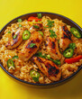 © farah - Flavorful Seasoned Rice Topped with Grilled Chicken, Peppers, and Fresh Parsley